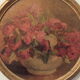 Old small painting framed and signed reproduction with a bouquet of roses