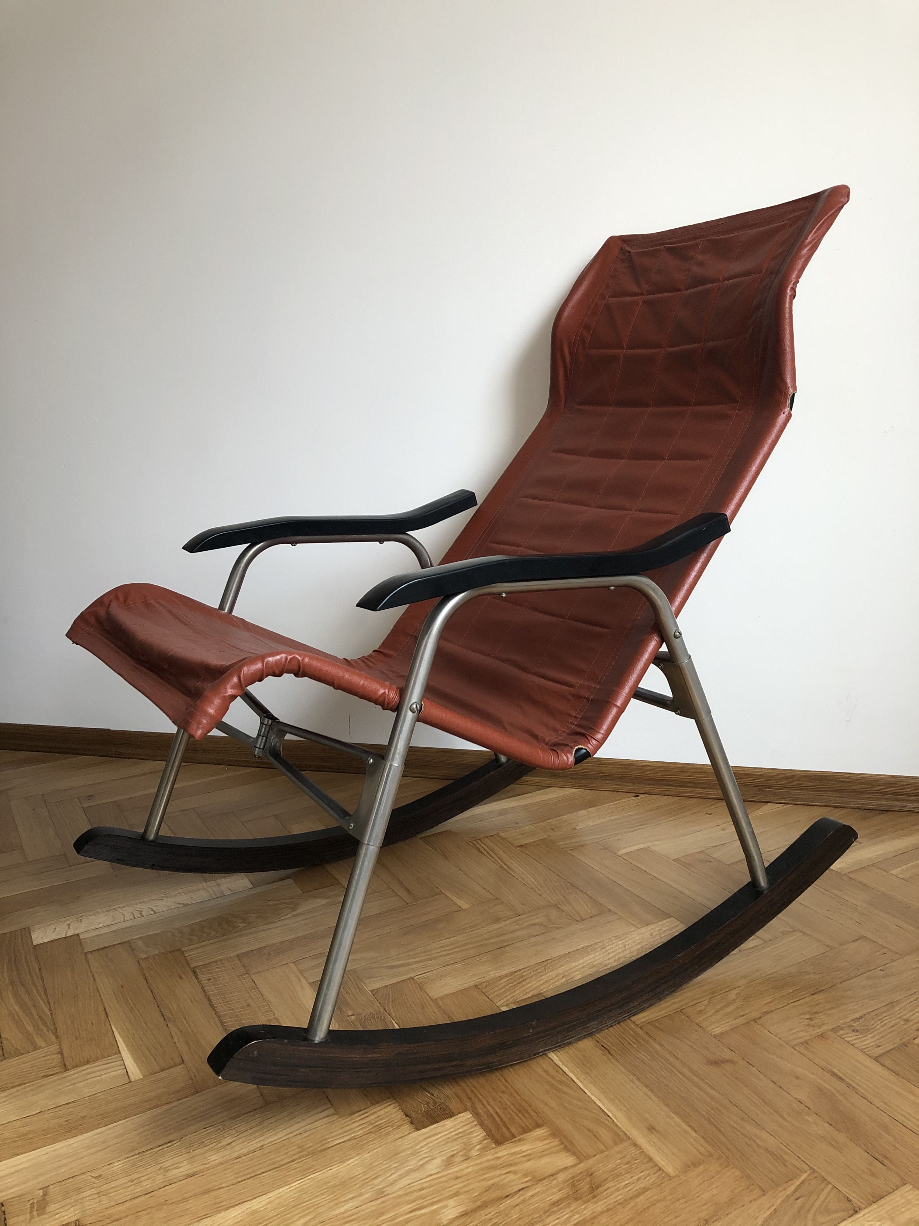 Japanese leather rocking chair by Takeshi Nii, 1950s