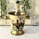 Cloisonne Ice Bucket, Vintage French Peach Enamel Pheasant Floral Desi