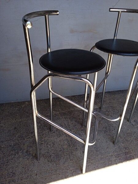 2 bar top stools metal chrome design 1980