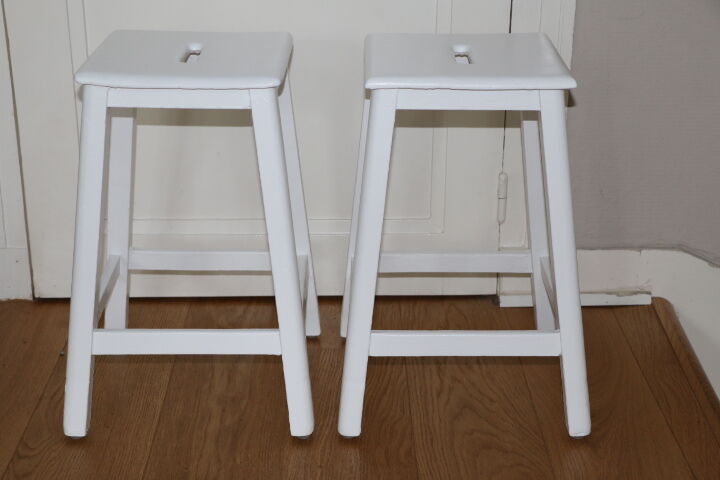 Tabouret bois années 50 blanc