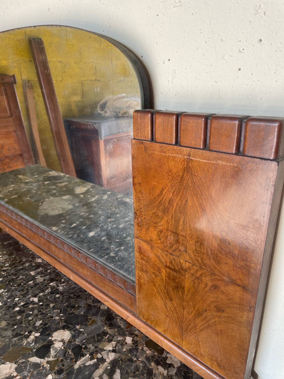 Vintage marble sideboard with mirror from the 1930s