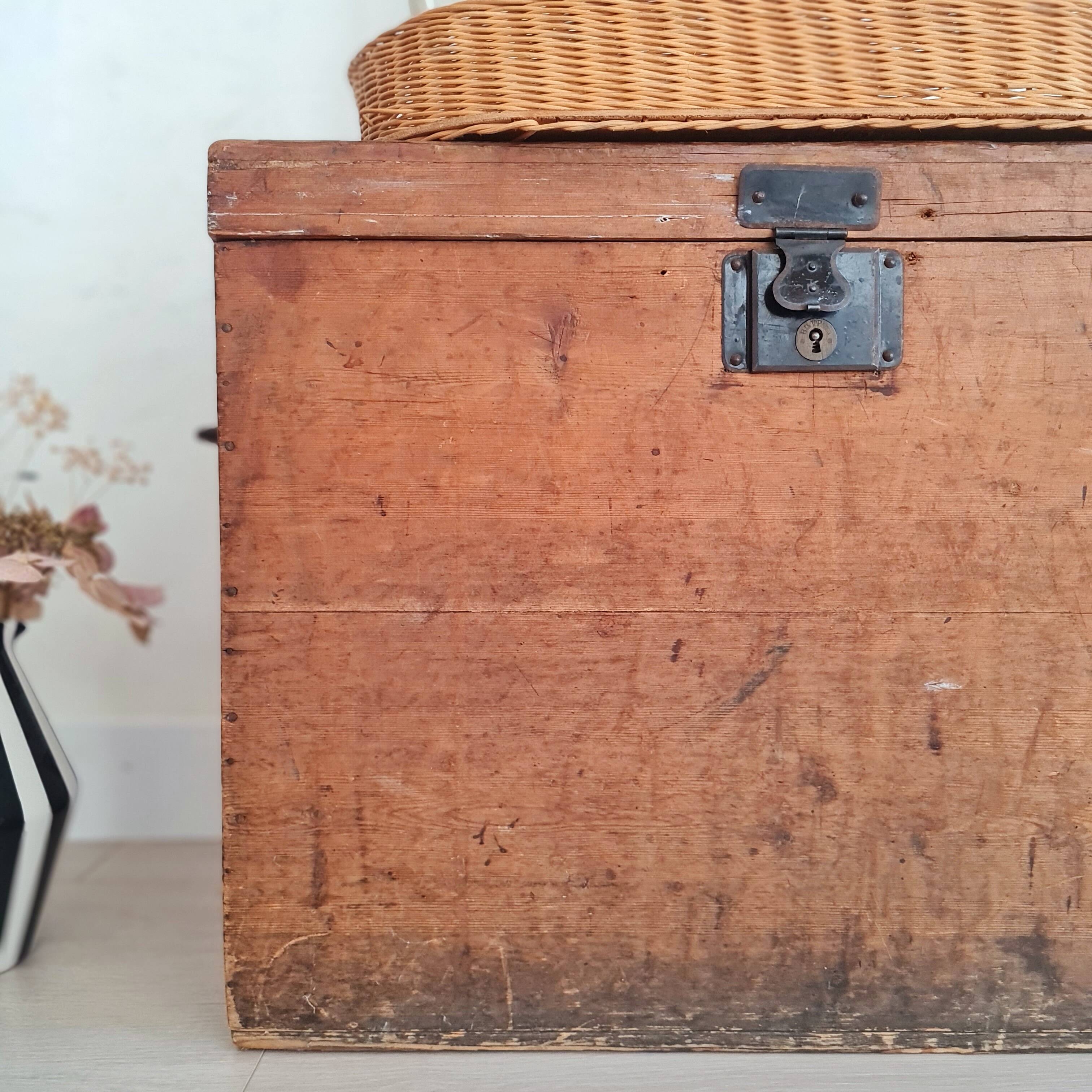 Old wooden chest with metal handles