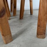 French design pine table and chair set from the 70s brutalist vintage arcs