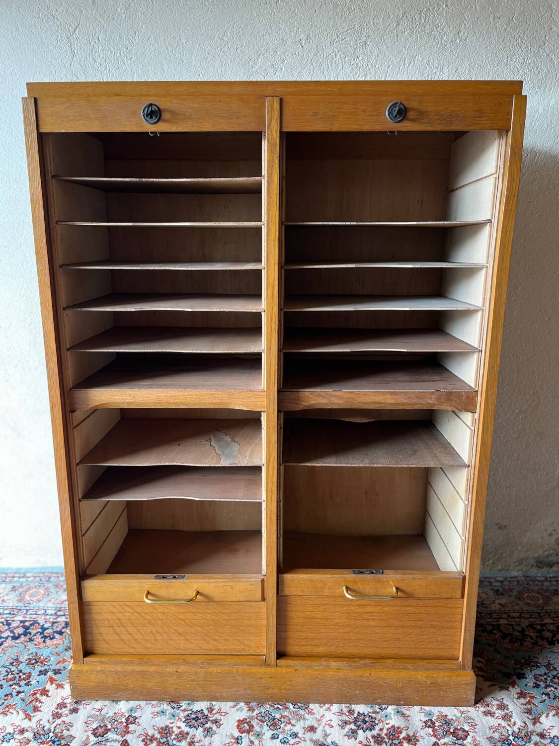 Vintage 70s double curtain filing cabinet