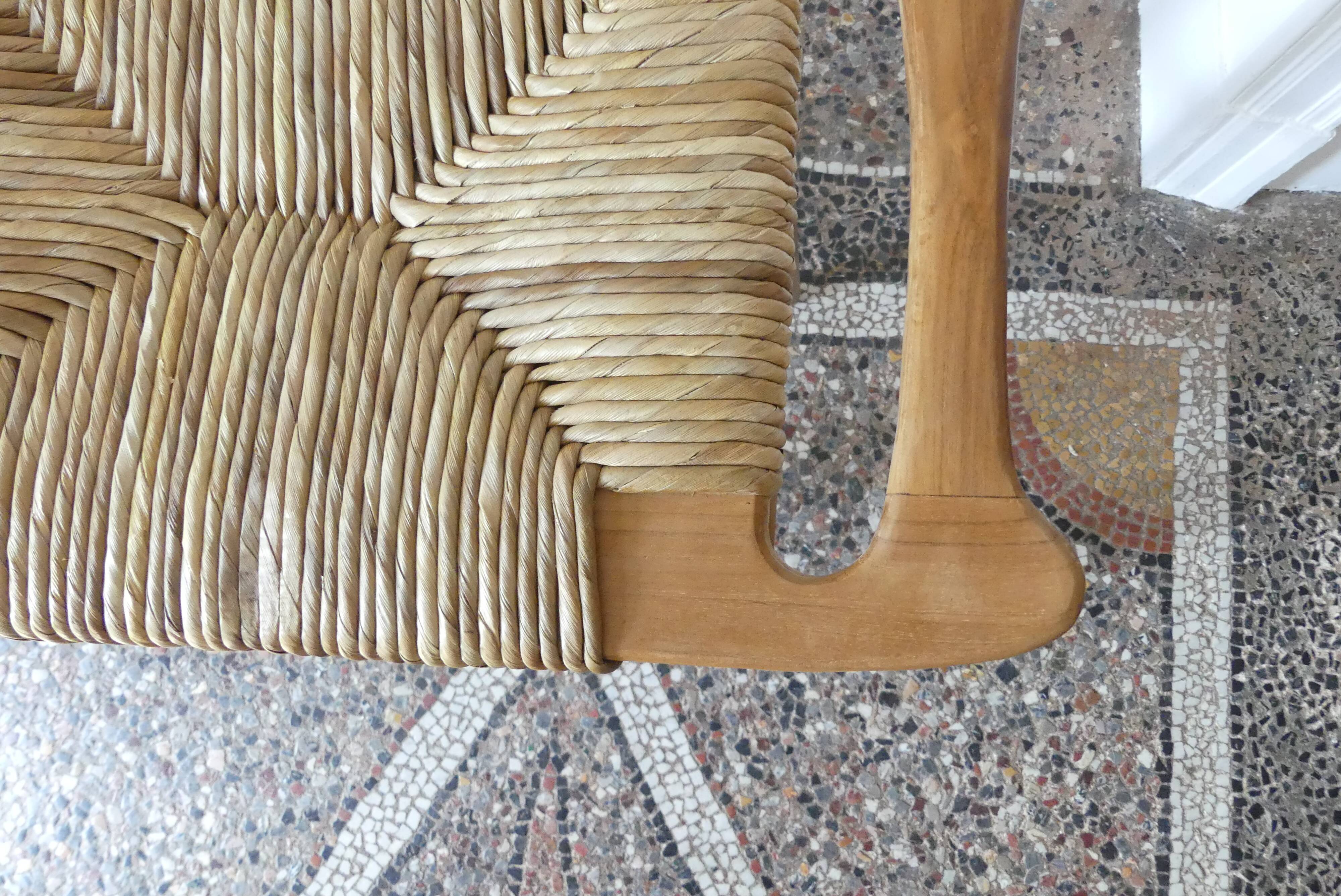 Tabouret de bar en teck et raphia