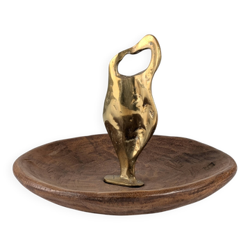 David Marshall Sculpture en bronze et bois de coupe de fruits Brutaliste organique des années 1980