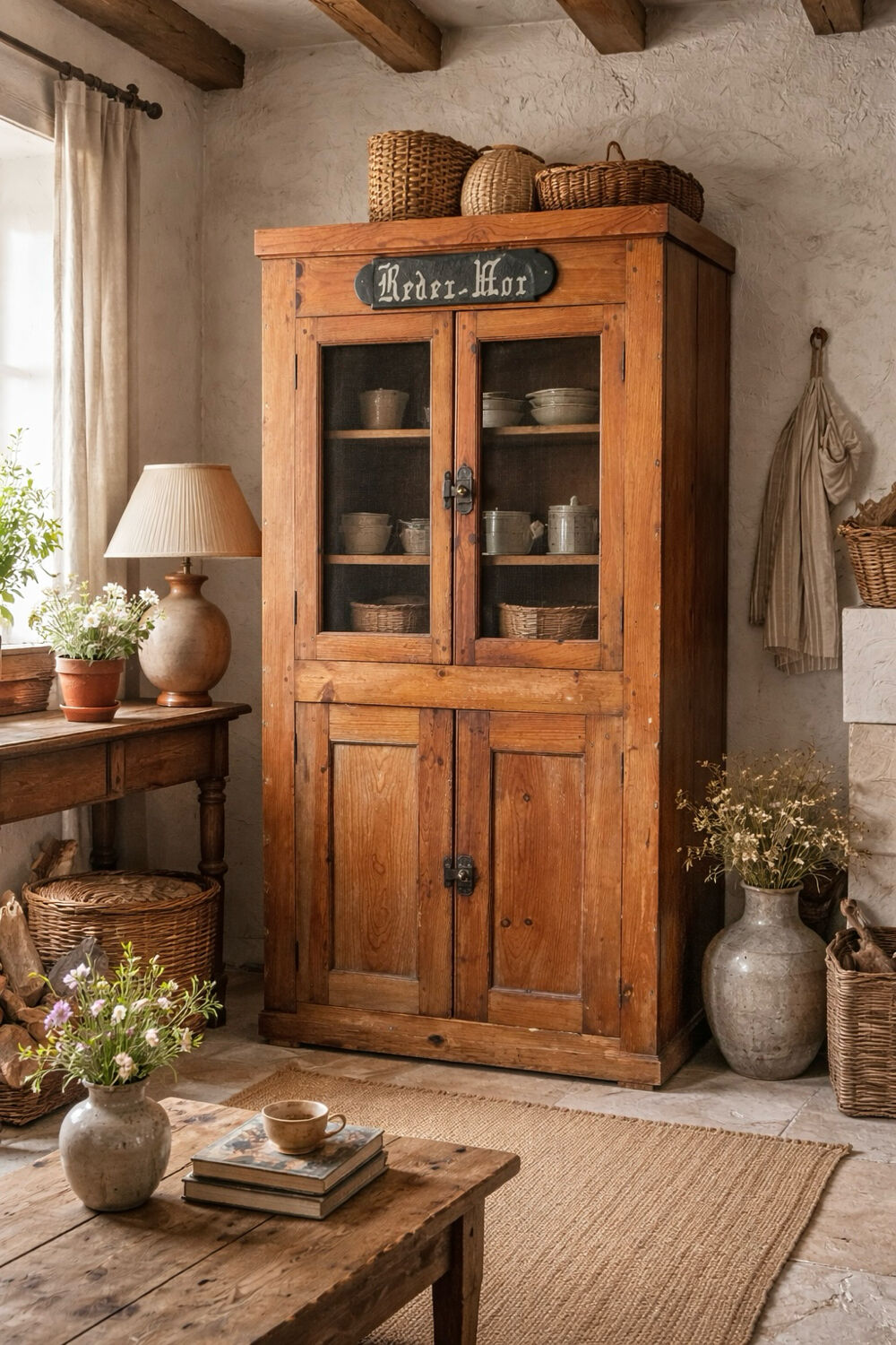 Breton display cabinet in pitch pine