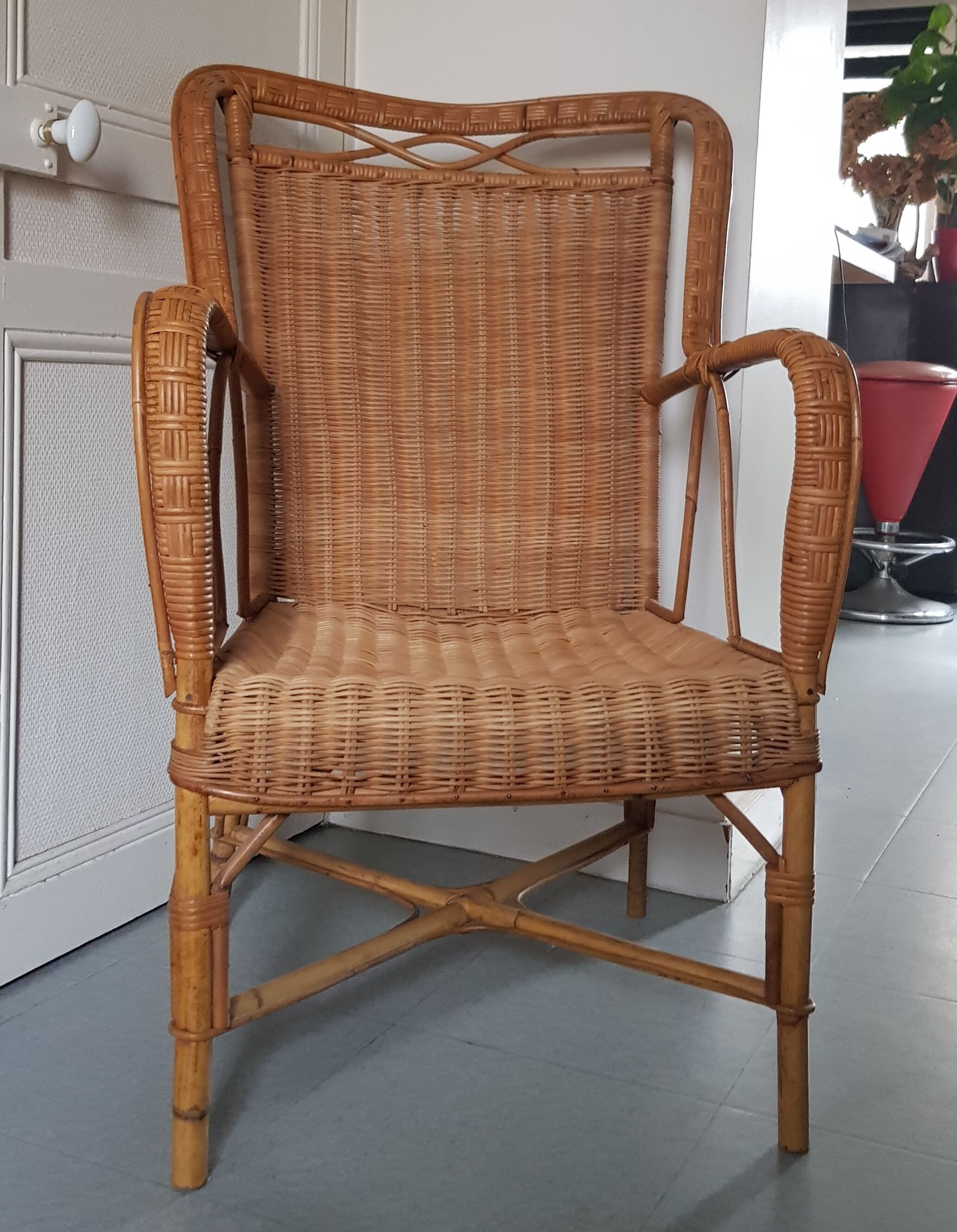 Fauteuil rotin 1950 circa