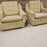 Pair of vintage 70's green fabric armchairs