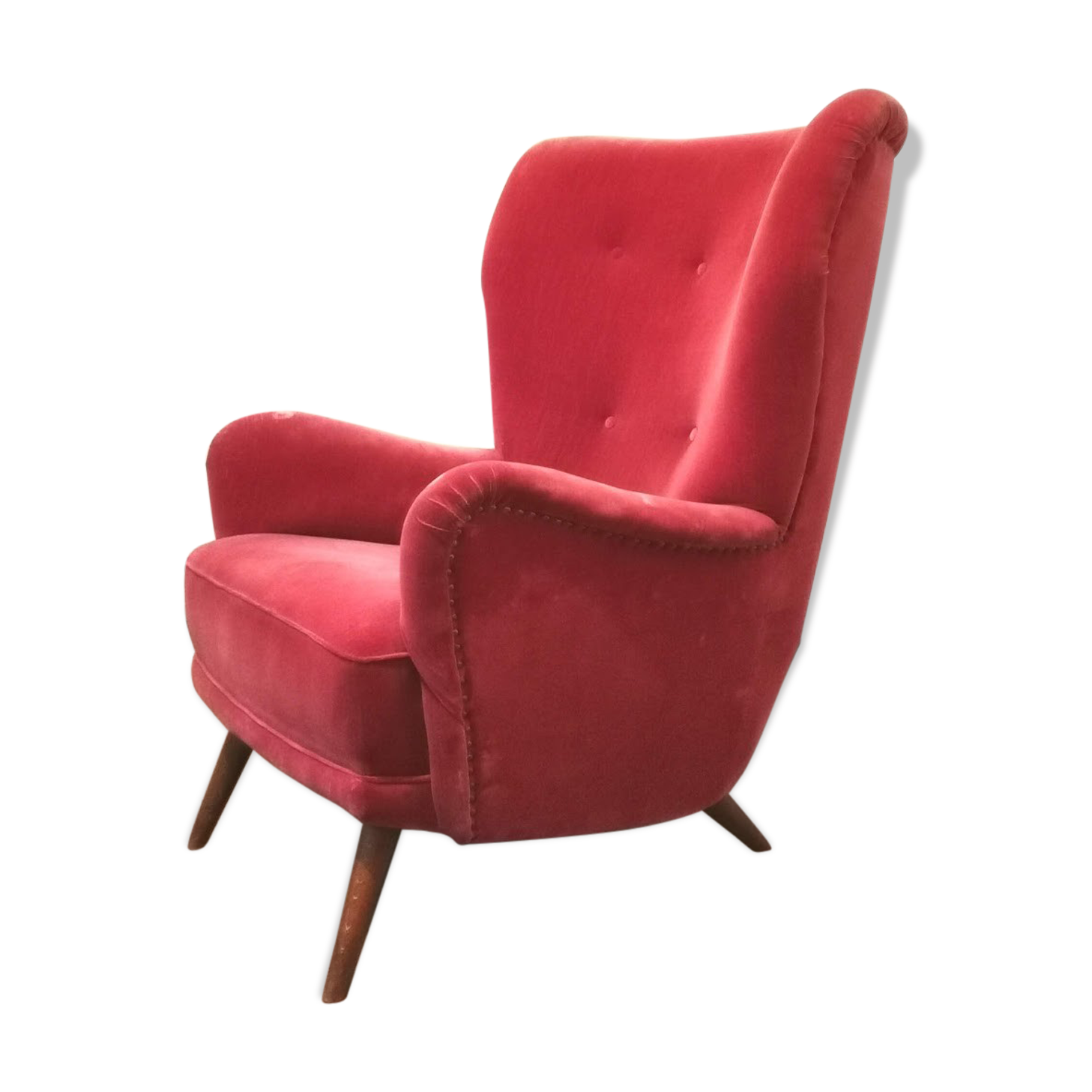 Danish bergere armchair year 40 50 red velvet