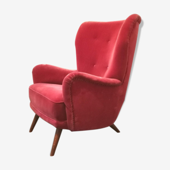 Danish Shepherd's Wing chair year 40 50 Red Velvet