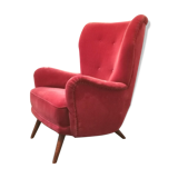 Danish bergere armchair year 40 50 red velvet