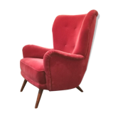 Danish bergere armchair year 40 50 red velvet