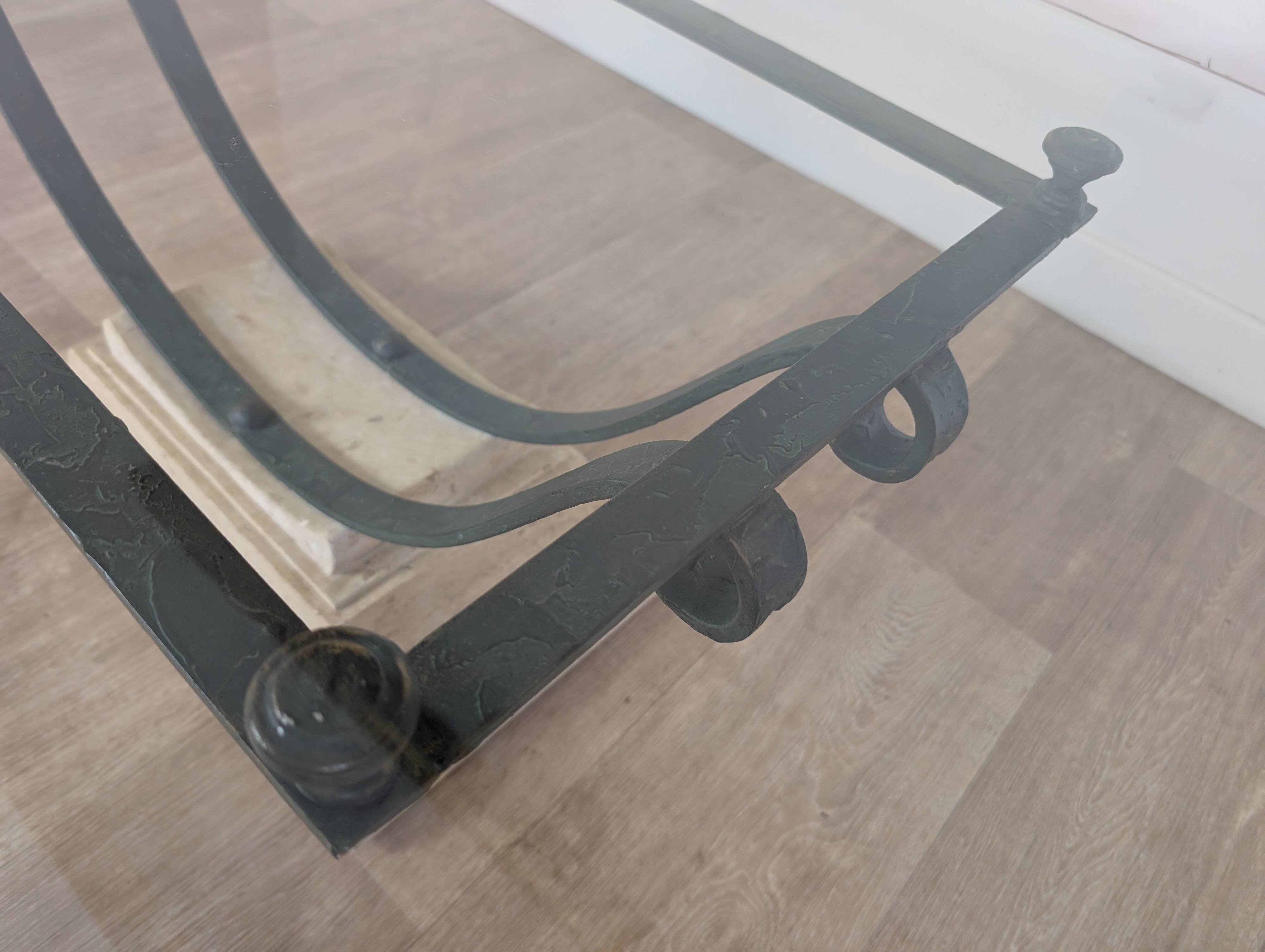 Wrought iron and glass coffee table