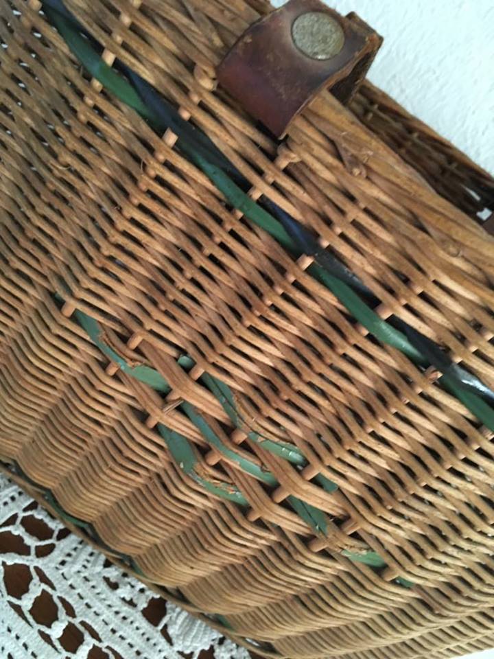 Basket with two handles leather 60s