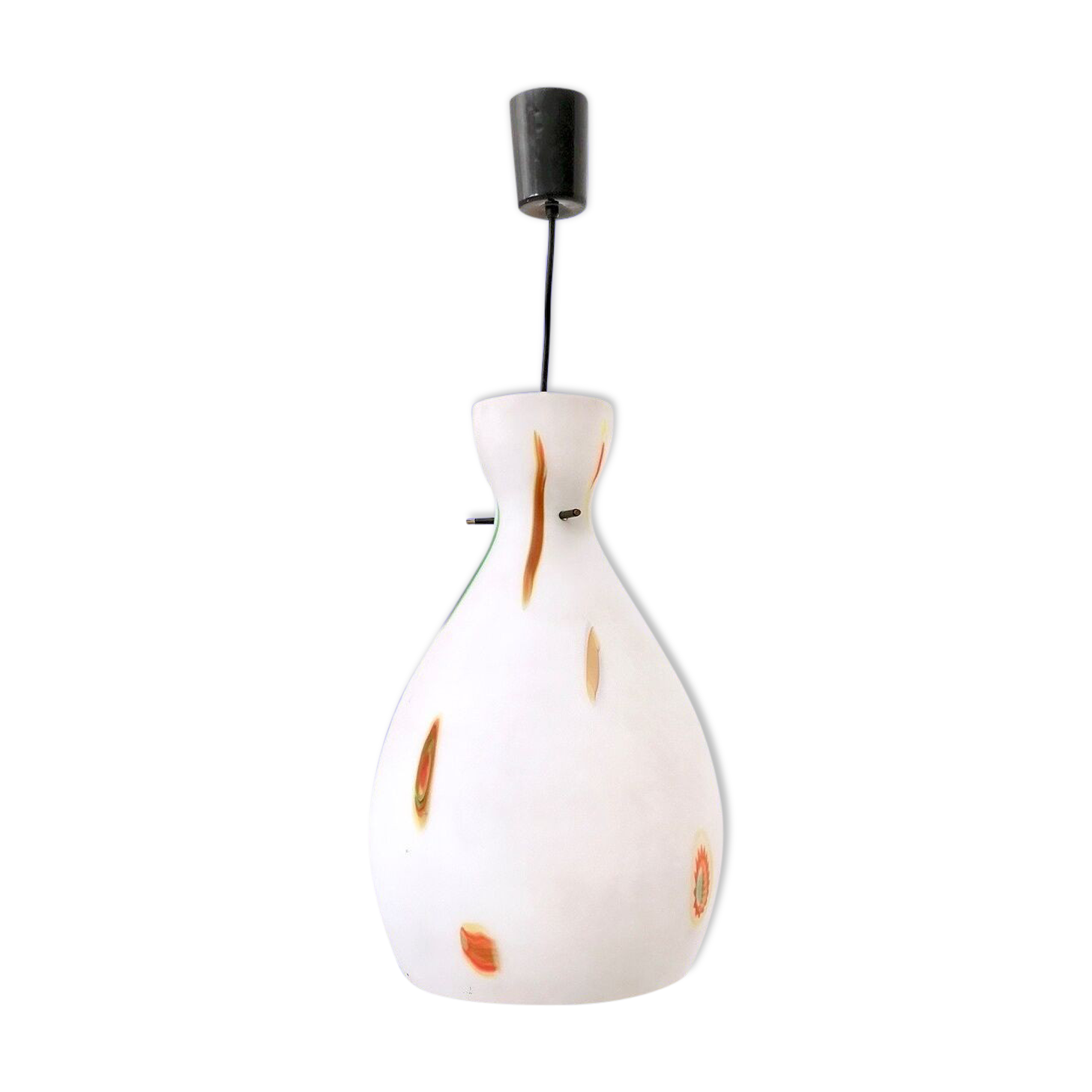 Vintage Encased and Blown Glass Pendant with Orange Murrine, Italy