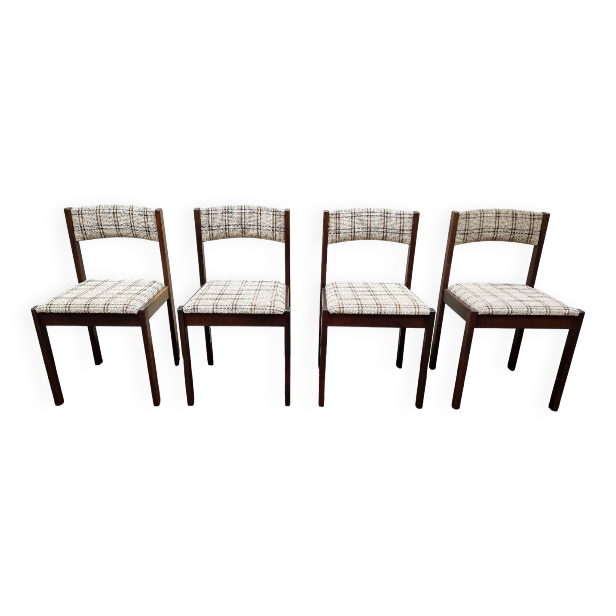 Ensemble de 4 chaises en bois et tweed 70'