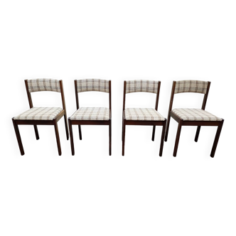 Set of 4 wooden and tweed chairs 70's