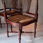 Pair of wicker corner armchairs in mahogany, Jugendstil, 1900.