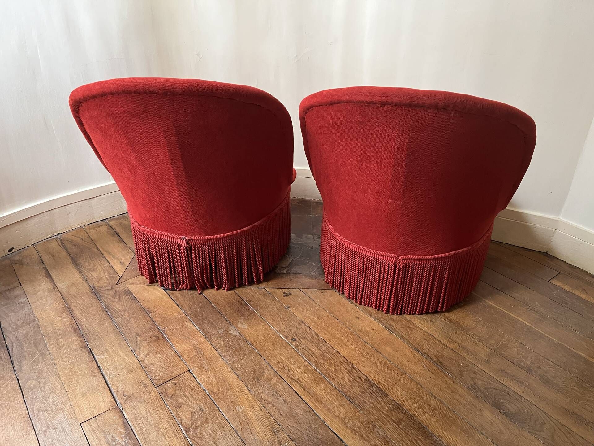Paire de crapauds Napoléon III en velours rouge, XIXe