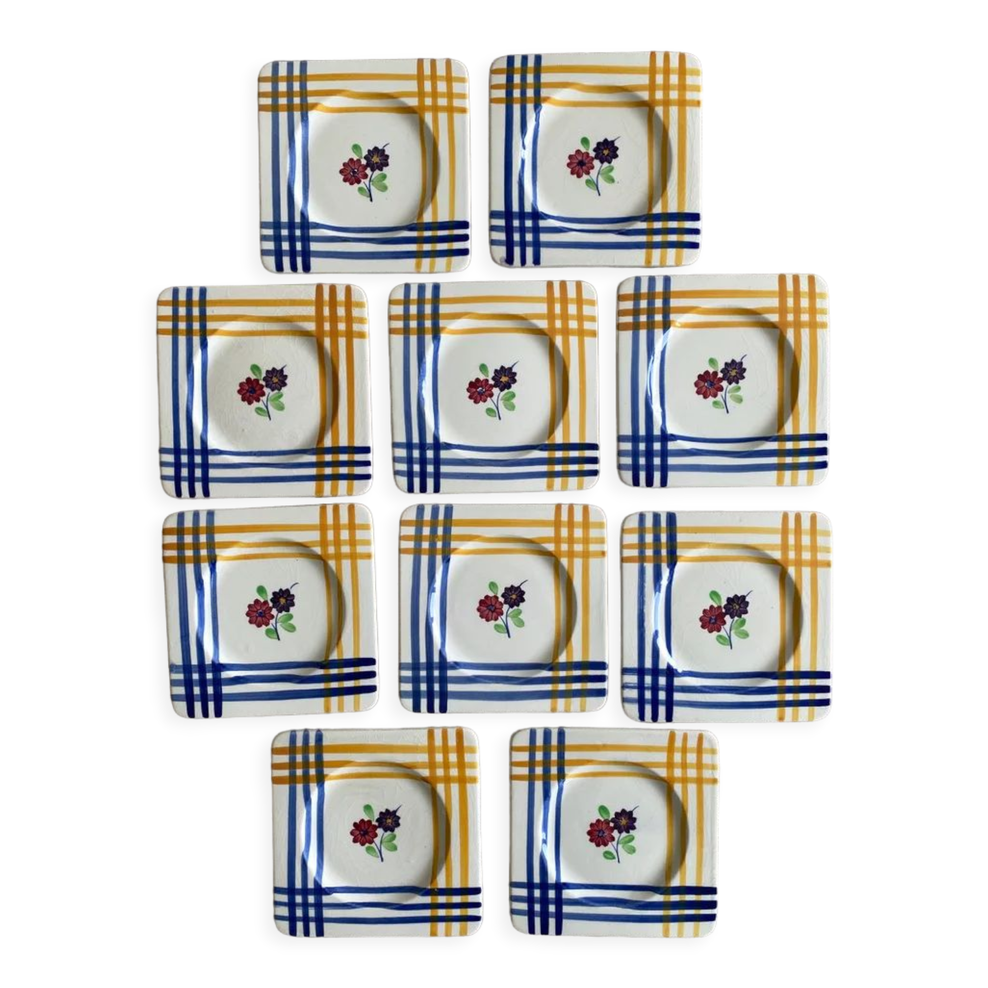 10 dessert plates or aperitif in Gien earthenware - 15x15 cm