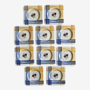 10 dessert plates or aperitif in Gien earthenware - 15x15 cm