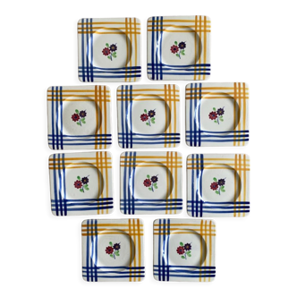 10 dessert plates or aperitif in Gien earthenware - 15x15 cm