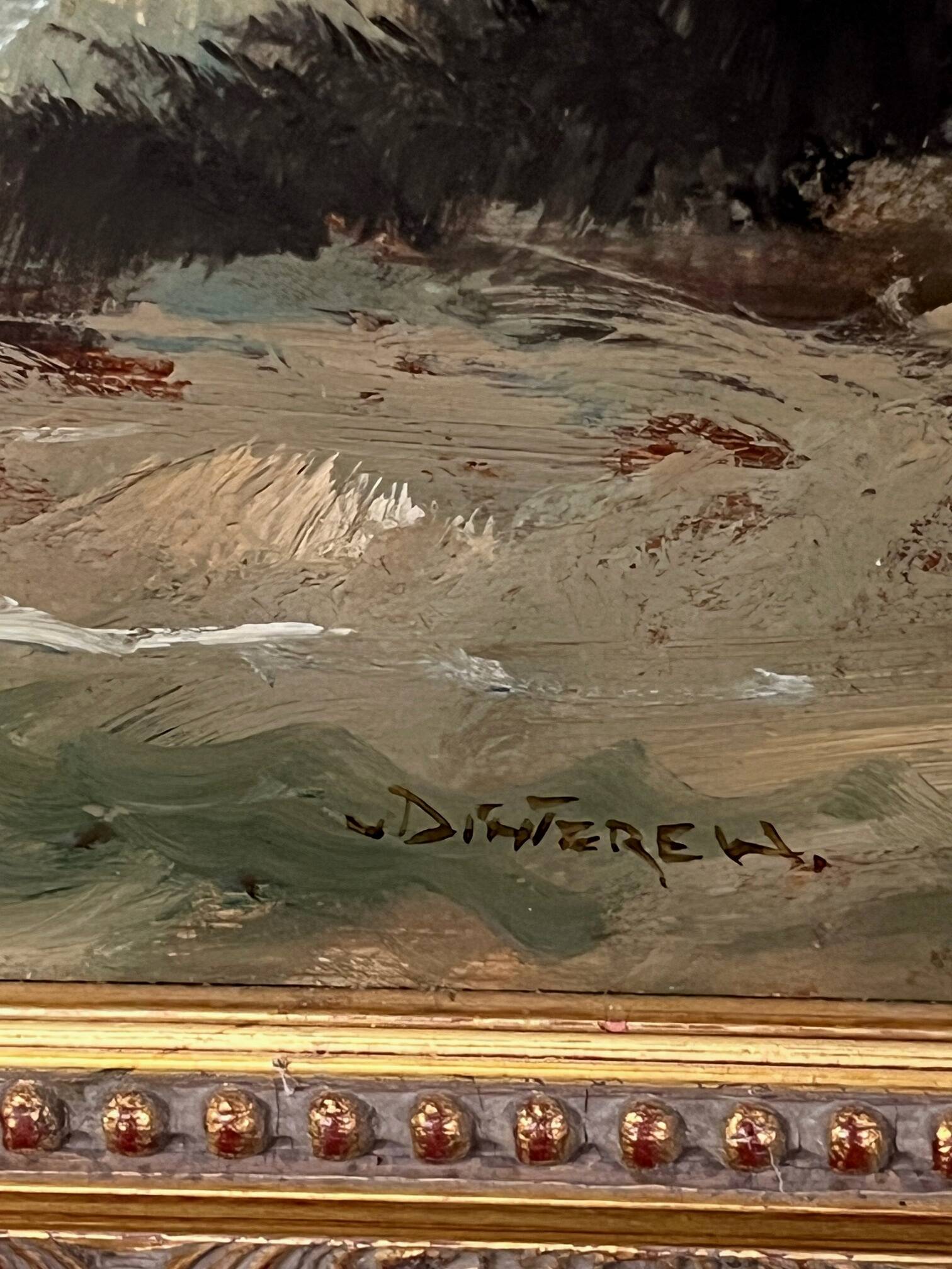 P. van Dinteren "Old Town". Oil on wood panel.