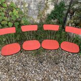4 red Formica chairs with Eiffel legs 1950