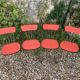 4 red Formica chairs with Eiffel legs, 1950s