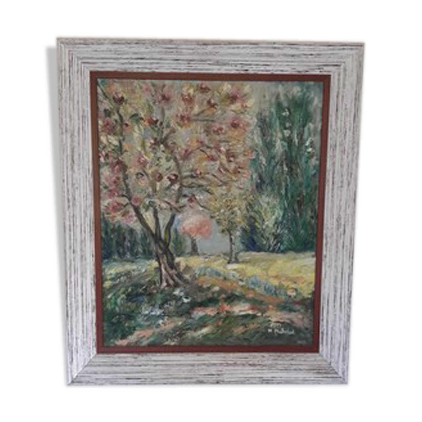 Painting painting oil Pommiers in bloom