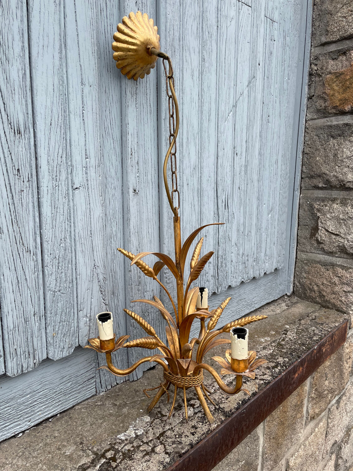 Chandelier and Pair of Wheat Sheaf Wall Lights