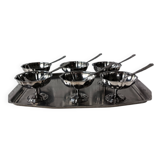 SERVICE à glace INOX ancien, coupes à dessert acier inoxydable vintage