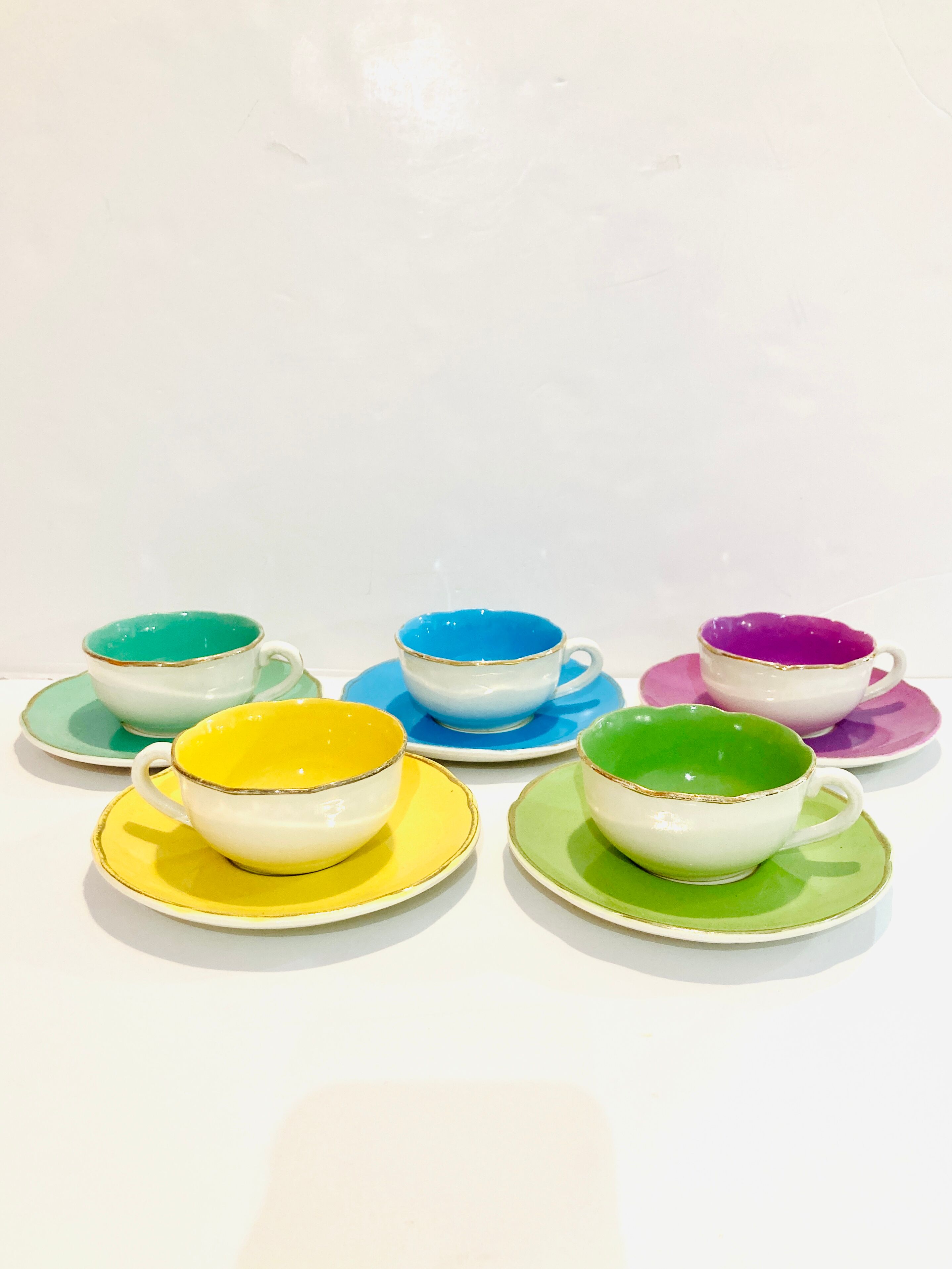 5 cups digoin sarreguemines france pastel 50