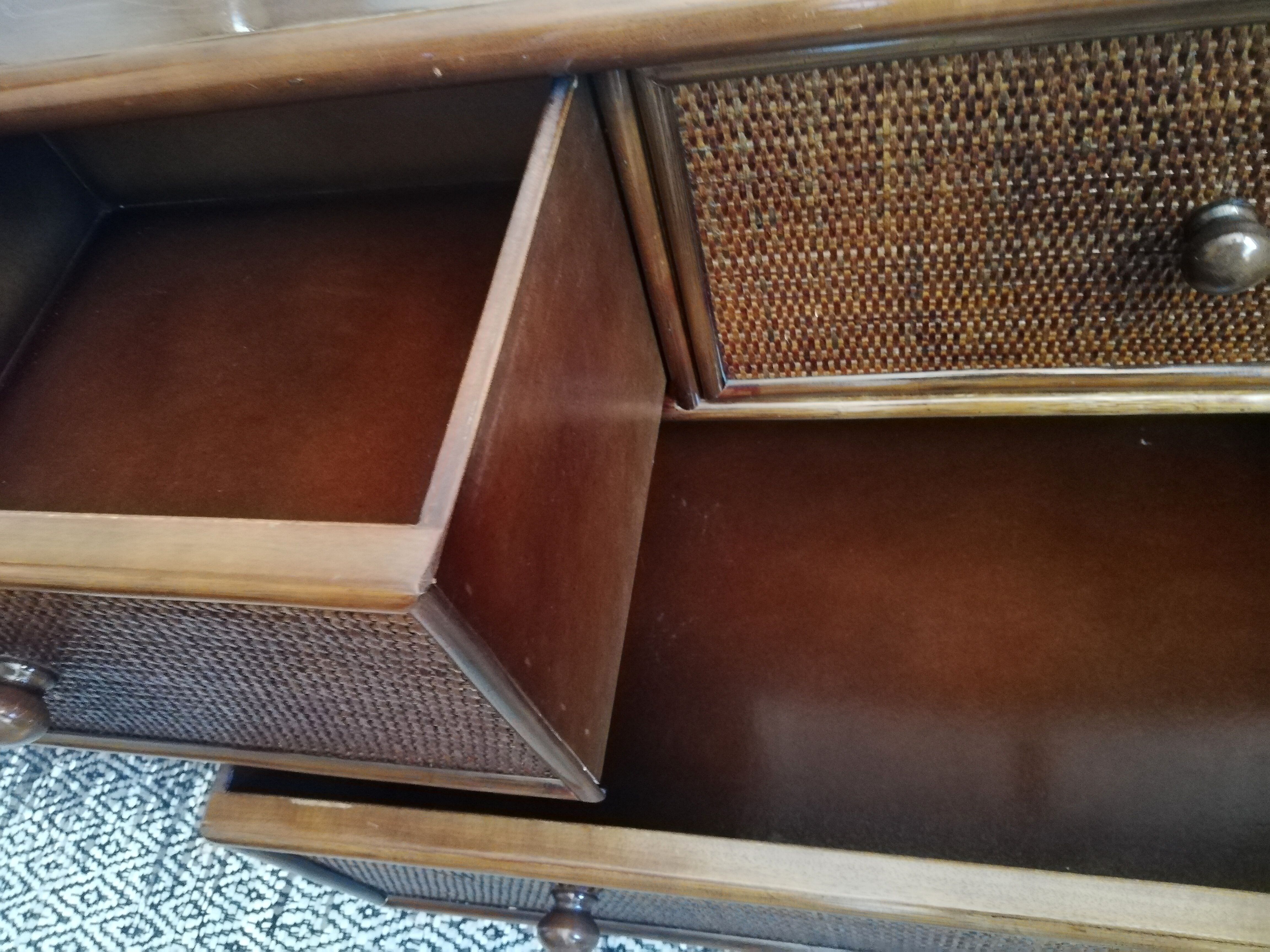 Chest of drawers braided rattan and wood