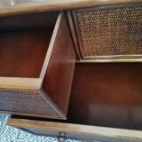 Chest of drawers braided rattan and wood