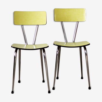 Pair of vintage yellow chairs in formica