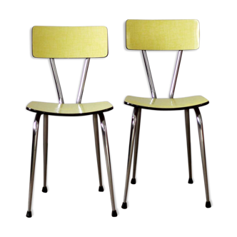 Pair of vintage yellow chairs in formica
