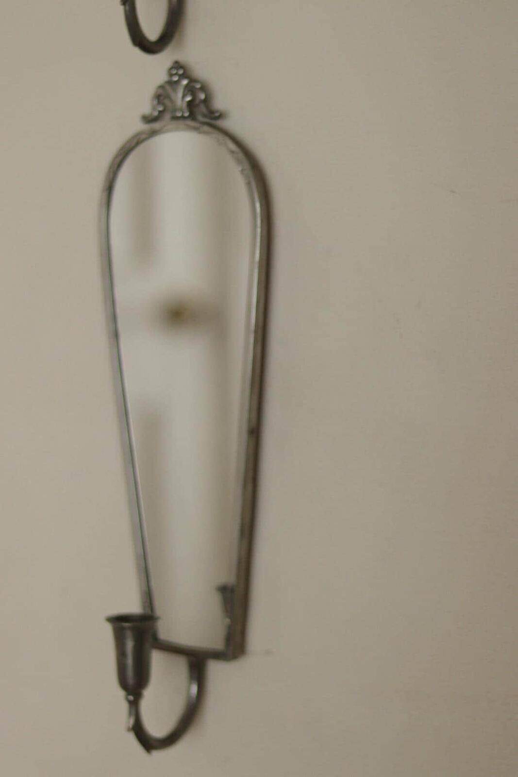 Pair Of Mid Century Swedish Pewter Sconces With Mirror By Svenskt Tenn