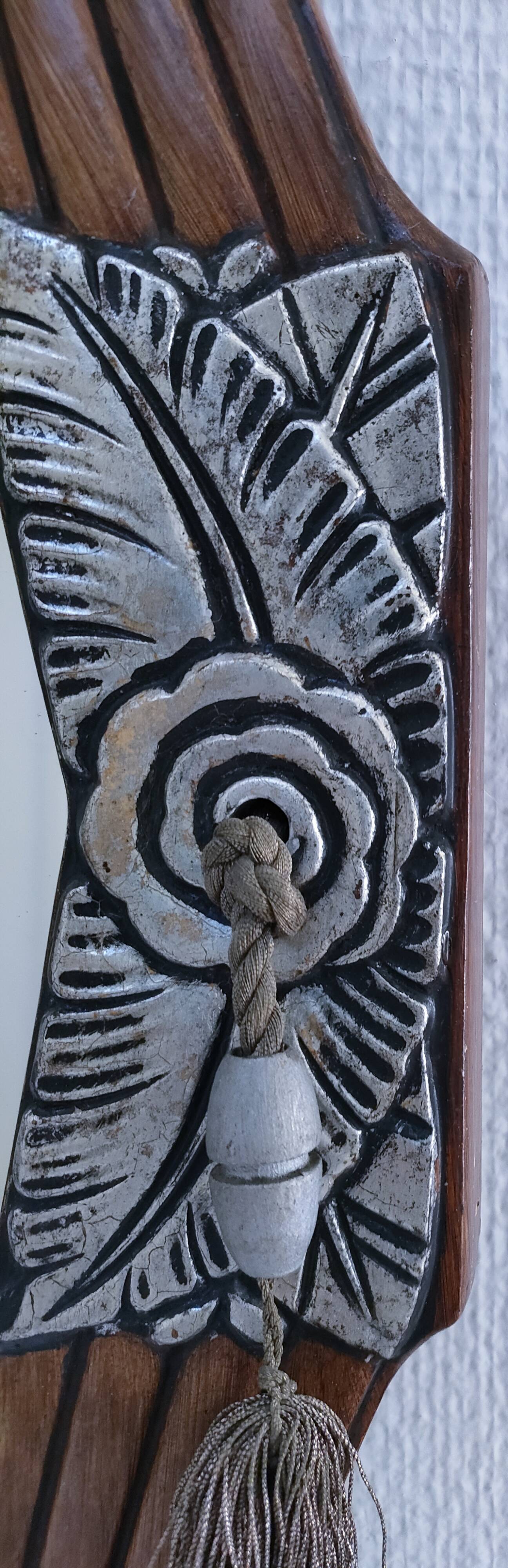 Miroir Art Déco en bois, stuc et passementerie