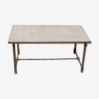 Rectangular bronze and marble coffee table