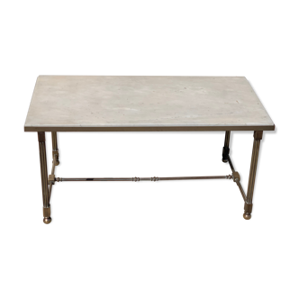 Table basse rectangulaire en bronze et marbre