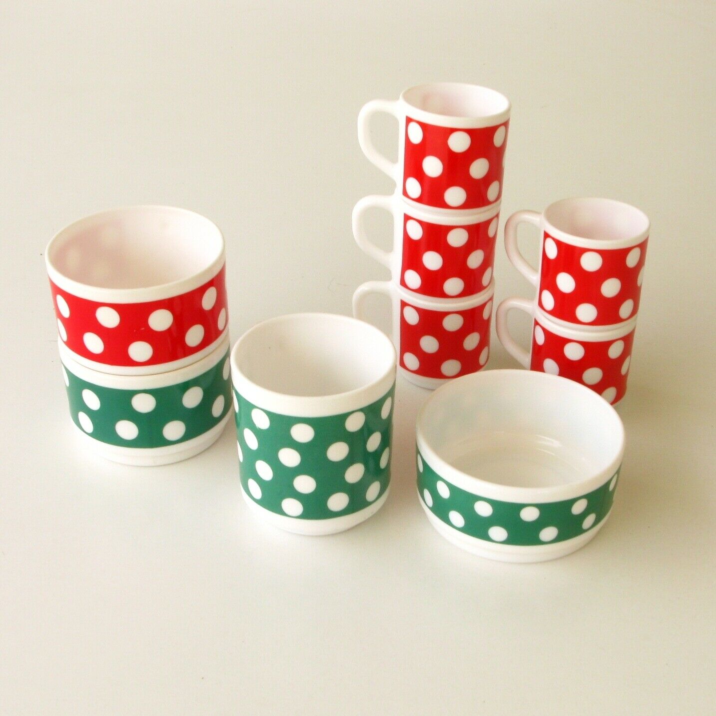 2 Tasses Arcopal Vintage Décor Polka - Multicolores, Occasion En Bon état, Rétro Années 70