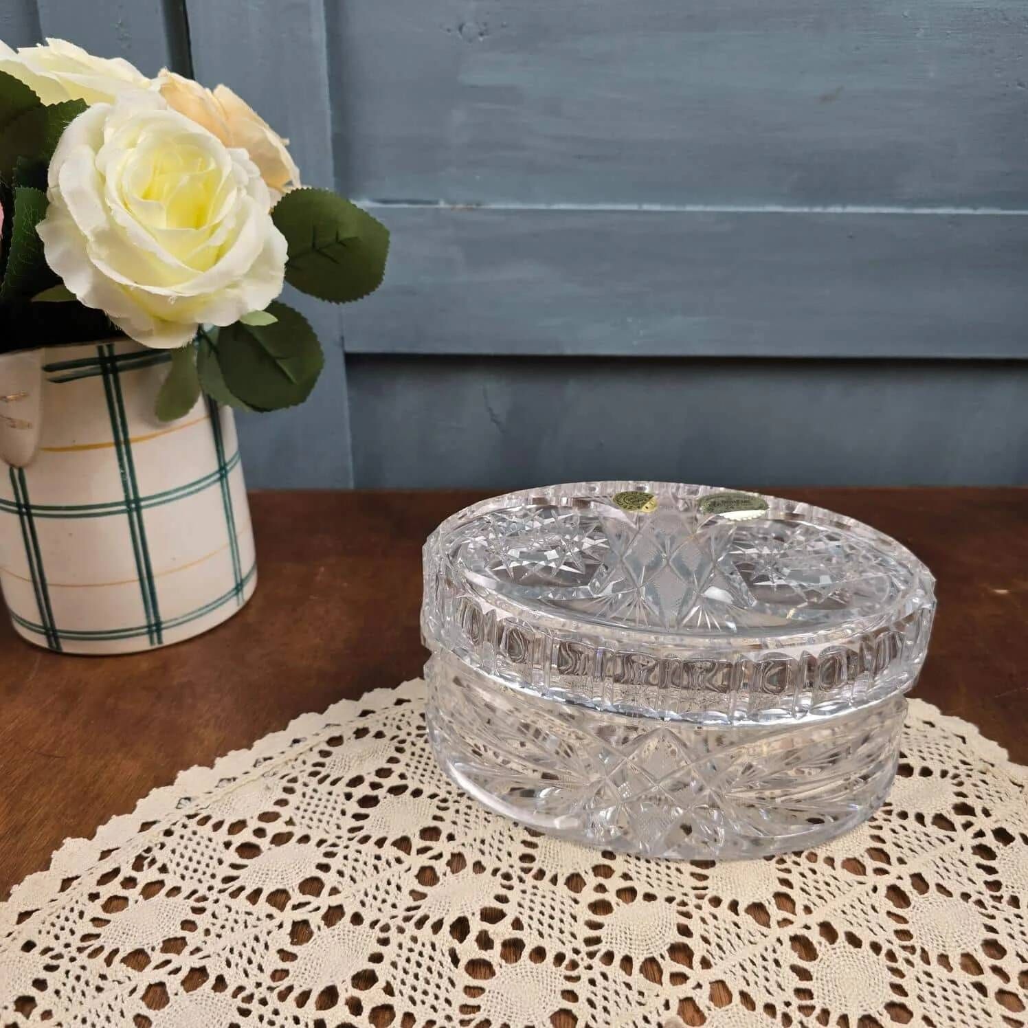 Vintage hand-cut Bohemian crystal bonbonnière Czechoslovakia