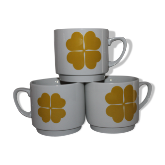 Set of 3 large cups décor 4-leaf clover Monopoli made in Italy