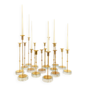 Set of 15 Scandinavian candle holders in brass and glass, Gunnar Ander, Ystad Met