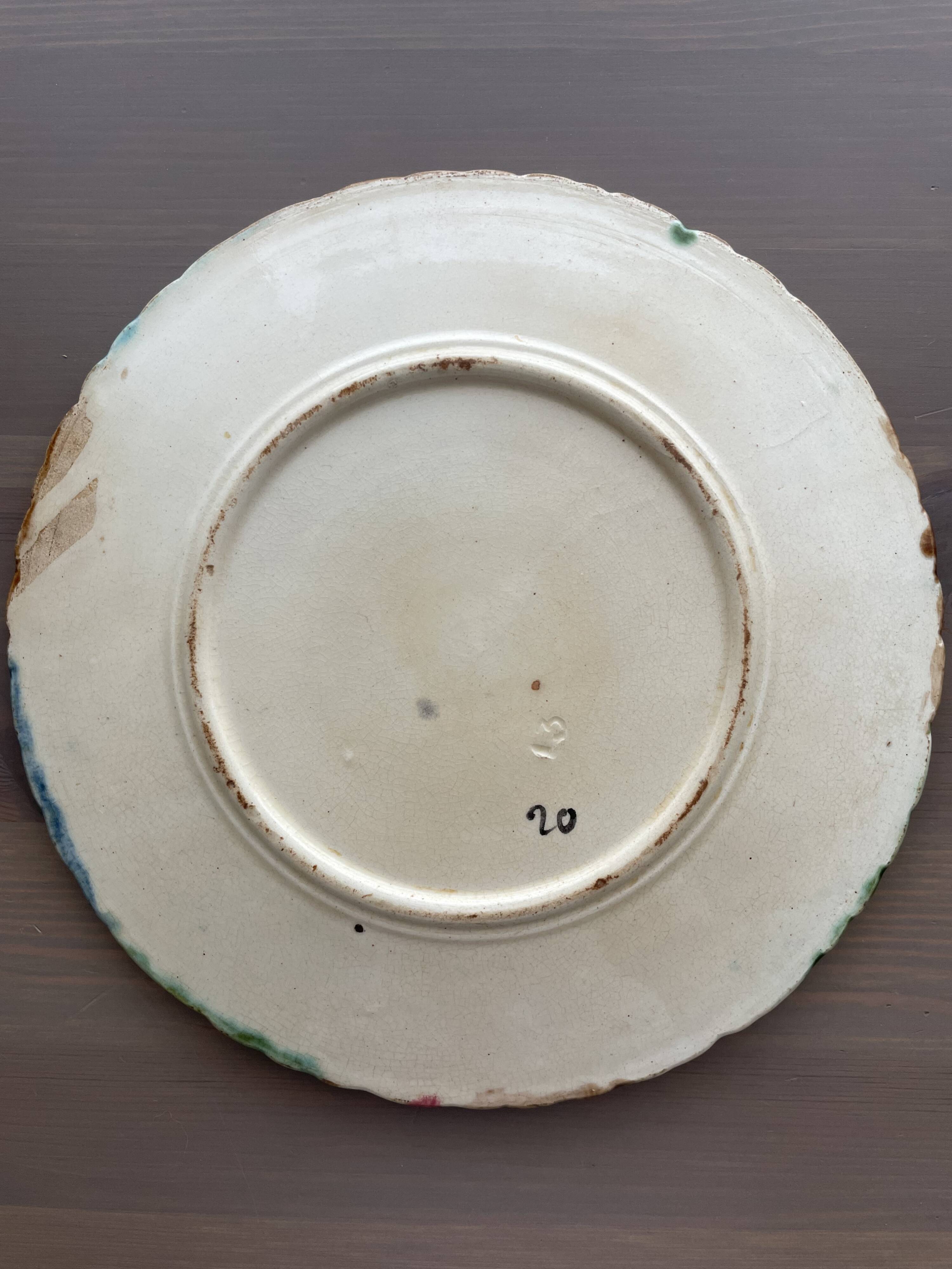 French barbotine plate – raised floral decoration – late 19th century