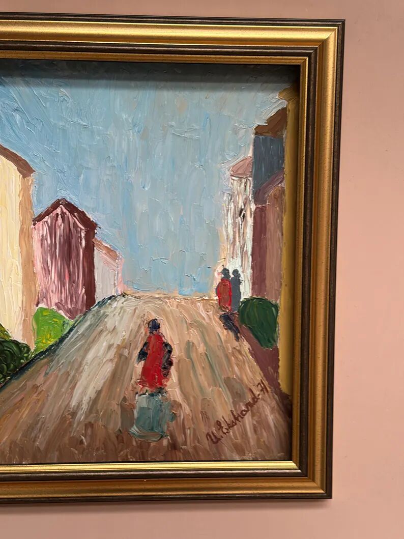 Original Swedish Oil on Panel – “Street Scene” by U. Ekshard – Signed – Dated 1971 – Vintage & Framed