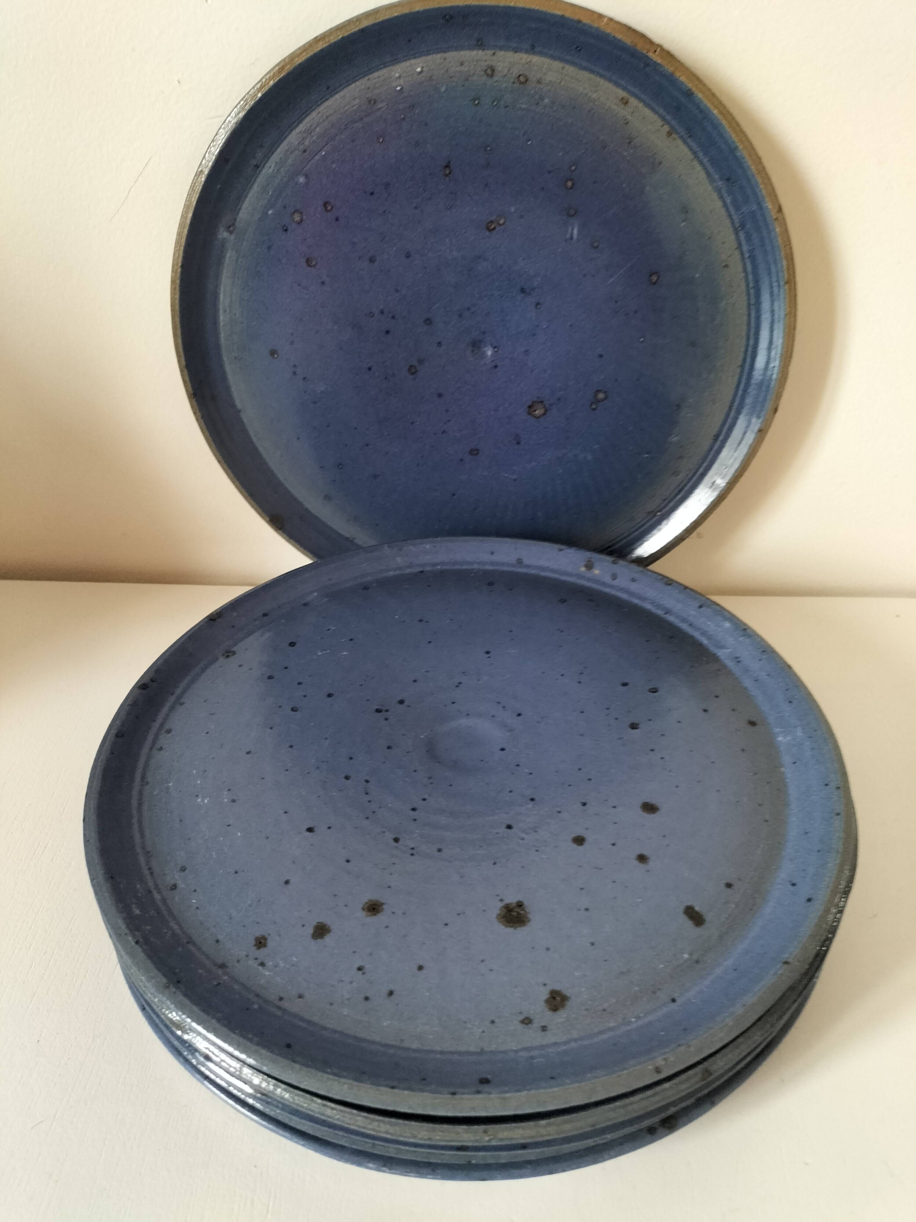 6 speckled midnight blue stoneware dinner plates